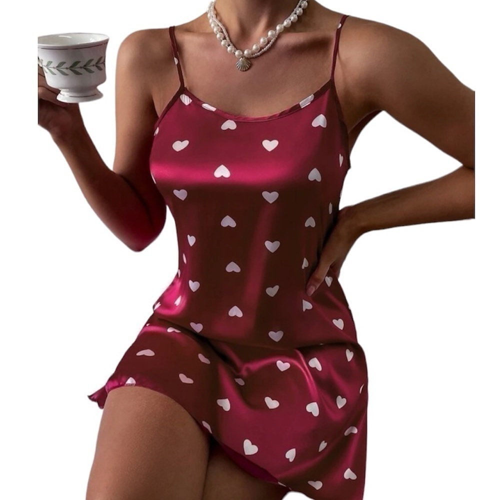 Red & white hearts satin nightgown. New. - Picture 3 of 10